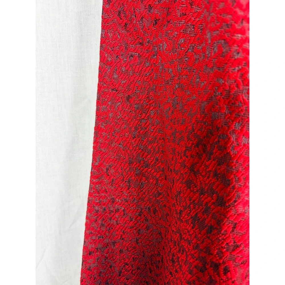 Vintage Red Black Brocade Pinch Pleat Drapery Panel Lined Curtain Made in USA